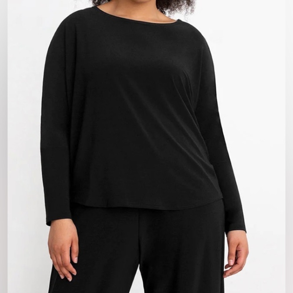 SYMPLI Sz 18 Boxy  Scoop Neck Flowy Soft Made in Canada High Low Hem Top Tee